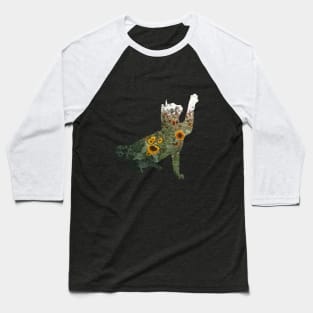 Sunflowery Cat Baseball T-Shirt